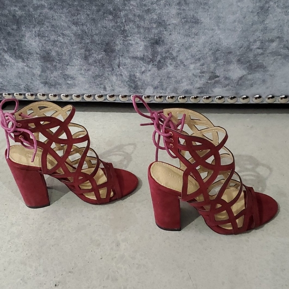 burgundy caged heels
